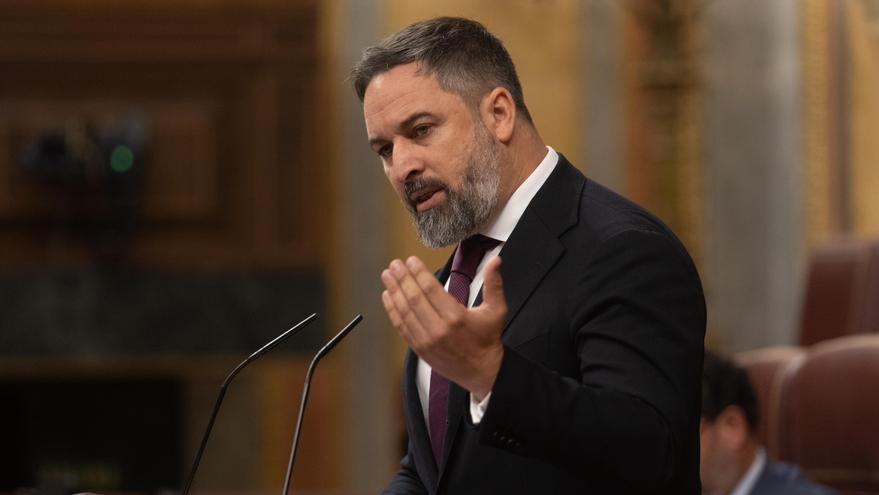 El líder de Vox, Santiago Abascal, interviene durante una sesión extraordinaria en el Congreso de los Diputados.