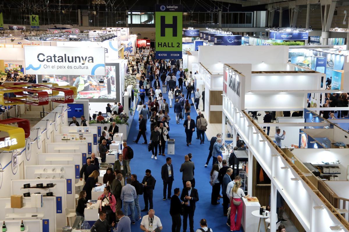 Aspecto general de uno de los pabellones de la Fira de Barcelona durante la celebración del salón SeaFood 2026.