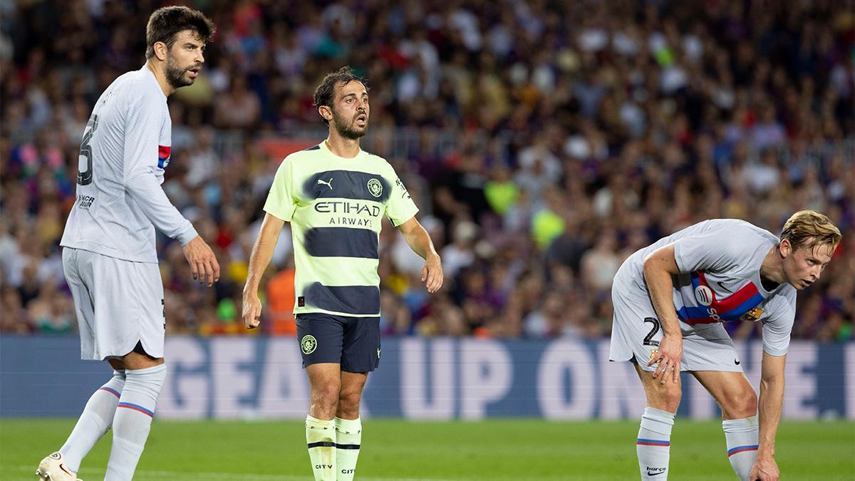 Bernardo Silva, en el Camp Nou durante el partido contra la ELA