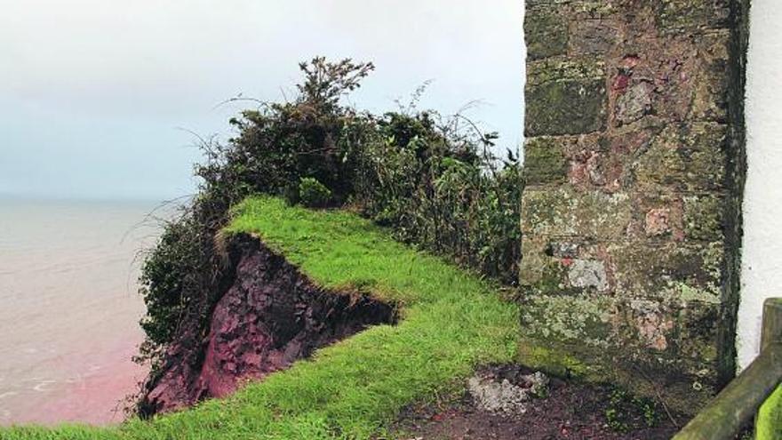 Distancia que separaba ayer la capilla del acantilado en Candás.