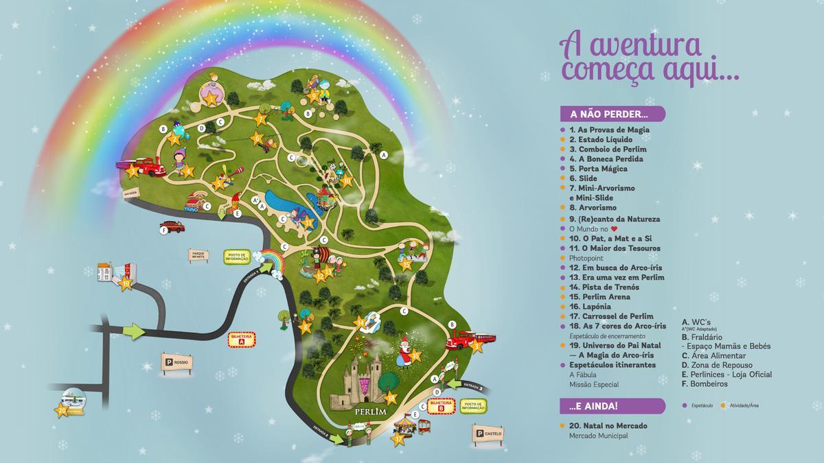 Mapa del parque temático y de atracciones de la Navidad situado en Santa María da Feira.