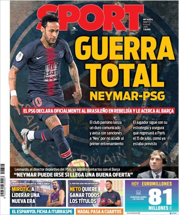 Portada SPORT martes 9 de julio 2019