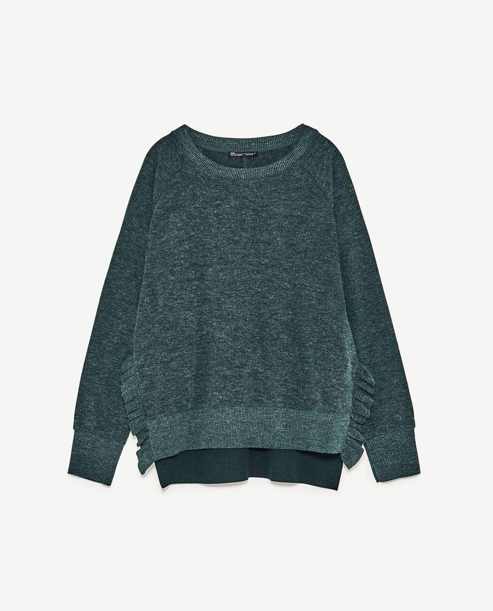 Rebajas Zara: jersey verde con volantes