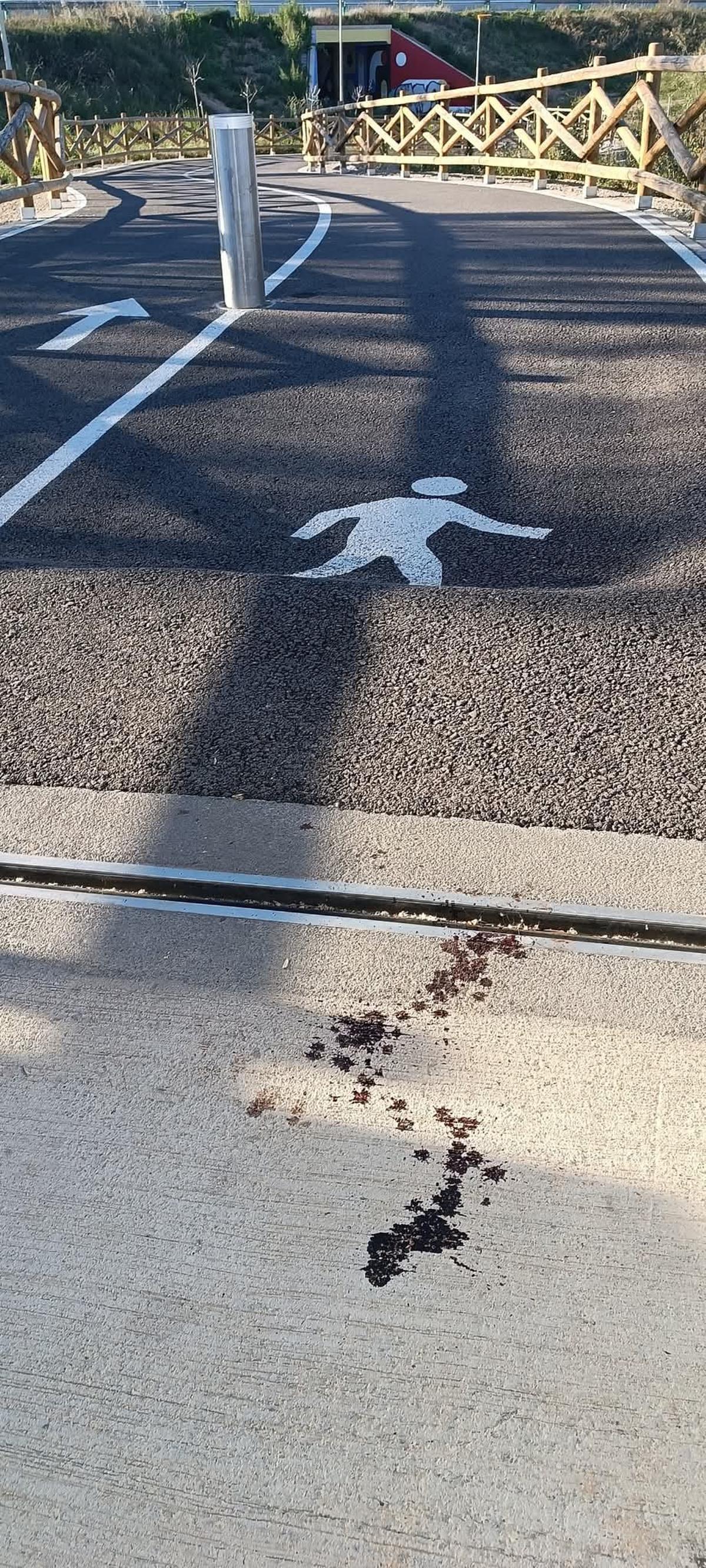 Manchas de sangre en la pasarela, tras el accidente.