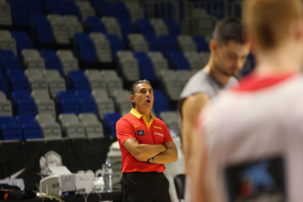 El equipo nacional aterrizó en Málaga al mediodía y por la tarde se entrenó en el Martín Carpena, con el flamante debutante Alberto Díaz y una gran representación del básket malagueño