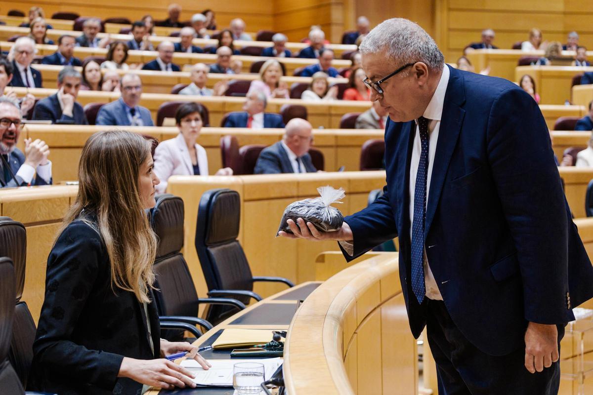 Polémica en el Senado: Bernabé entrega arena tóxica a la ministra Aagesen
