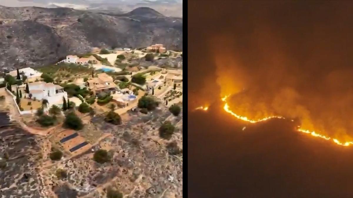 Vistas aéres durante y depsués del incendio de Los Gallardos.
