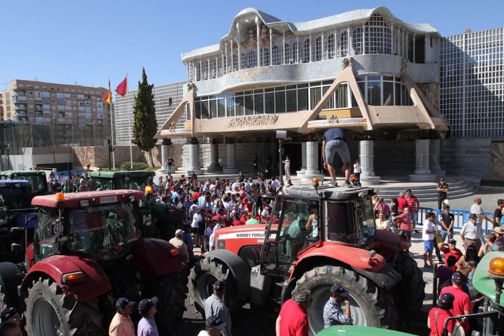 Protesta de agricultores en la Asamblea Regional
