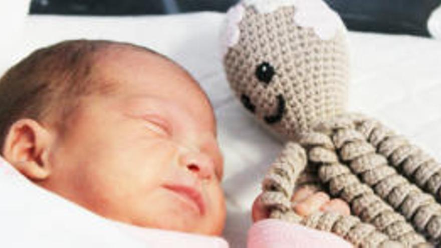 Un bebé de Neonatología del Hospital del Vinalopó, con uno de los peluches