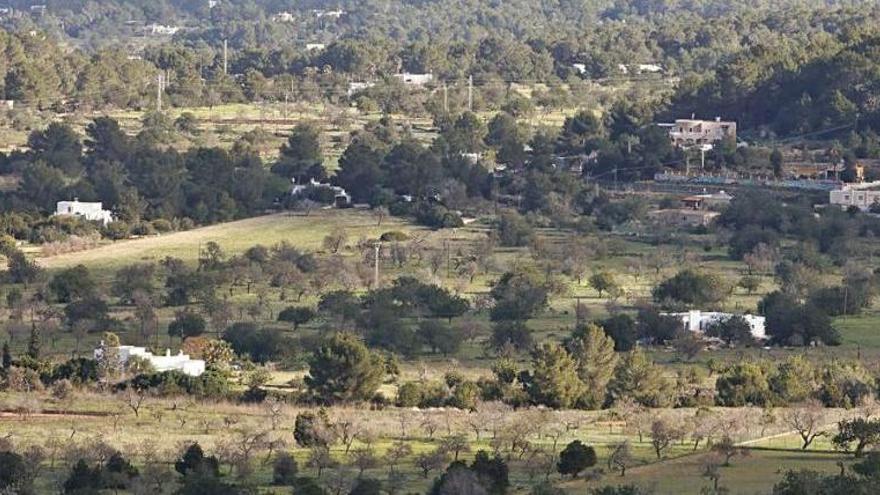 Viviendas diseminadas en una zona de suelo rústico de la isla.