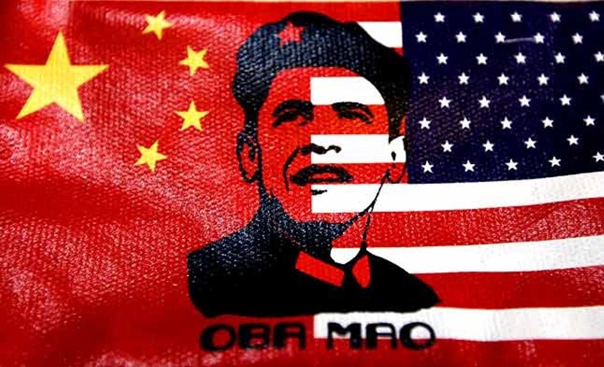 Coberta d’una cartera que porta una imatge de la cara del president dels Estats Units, Barack Obama, en lloc de la imatge habitual de Mao Zedong, en una botiga de records a Pequín (Xina).