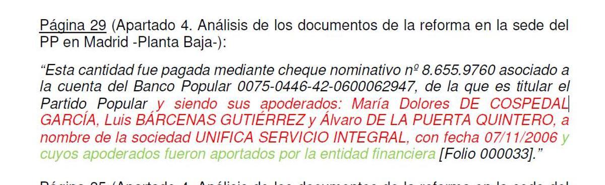 Imagen de un informe en el que aparece María Dolores de Cospedal