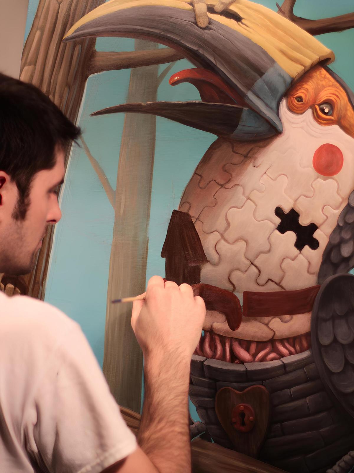 Dulk, en su estudio del Cabanyal, pintando para una exposición en Thinkspace, Los Ángeles, en 2015.