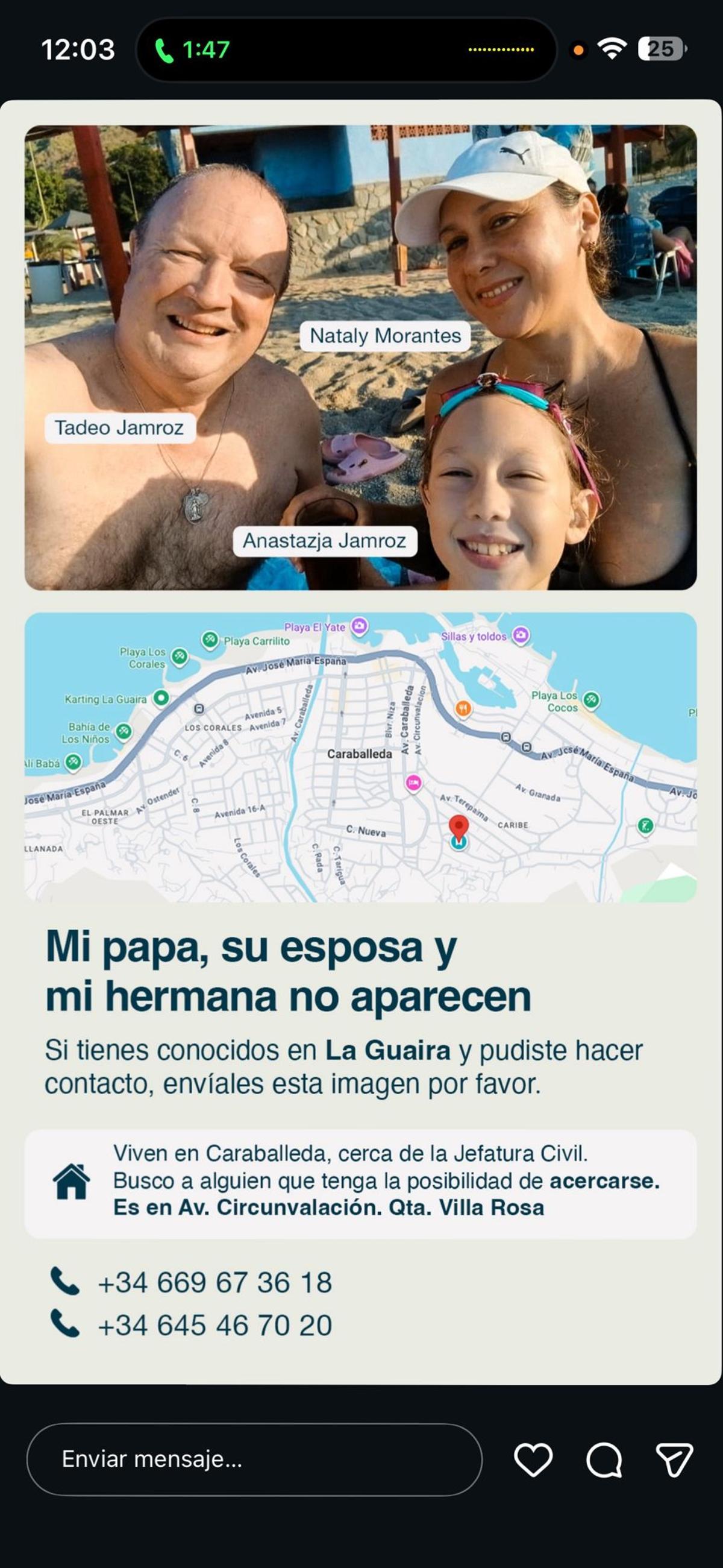 Familiares desaparecidos de María, en Carabellada.