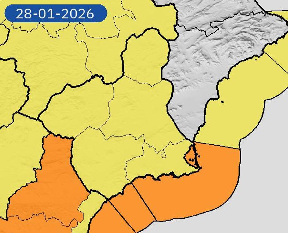 Mapa de alerta meteorológica el 28 de enero.