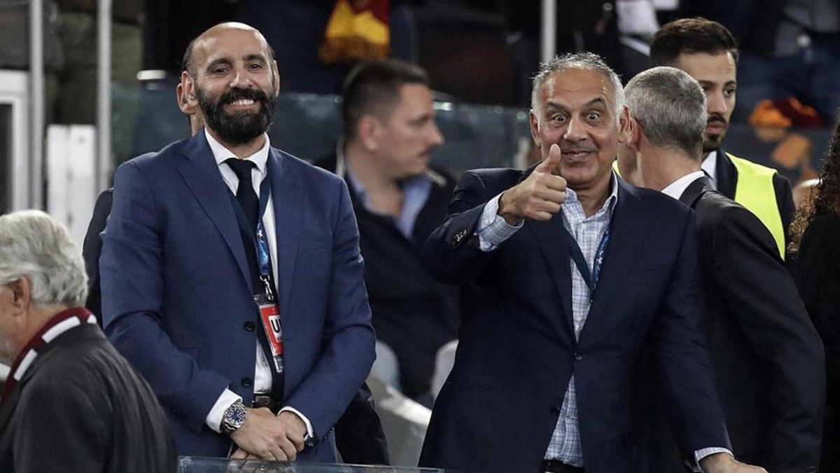 James Pallotta (derecha) junto a Monchi durante su etapa en la Roma