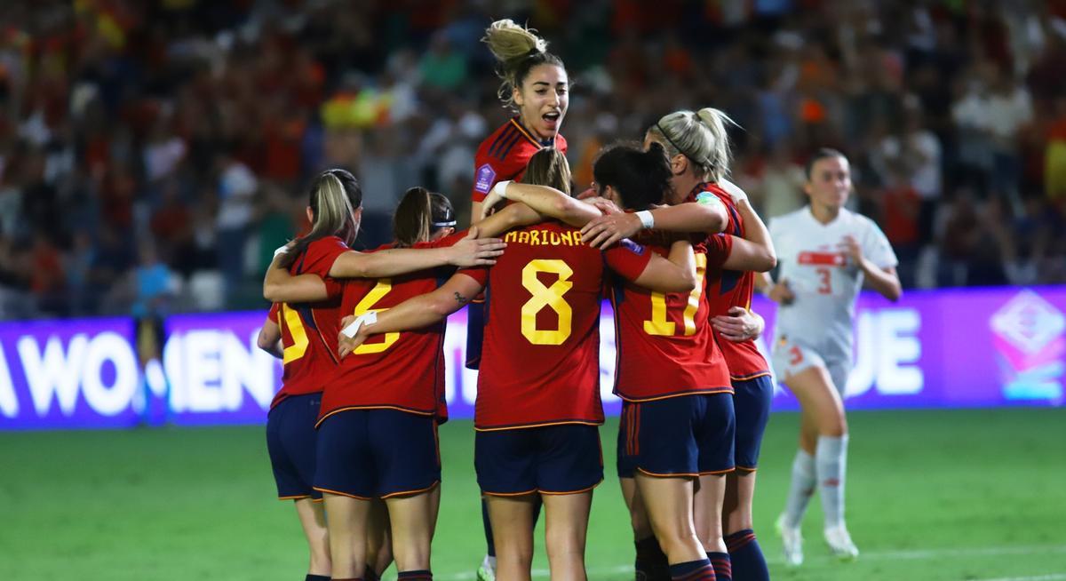 La selección celebra uno de los cinco goles marcados a Suiza en septiembre del 2023 en Córdoba.