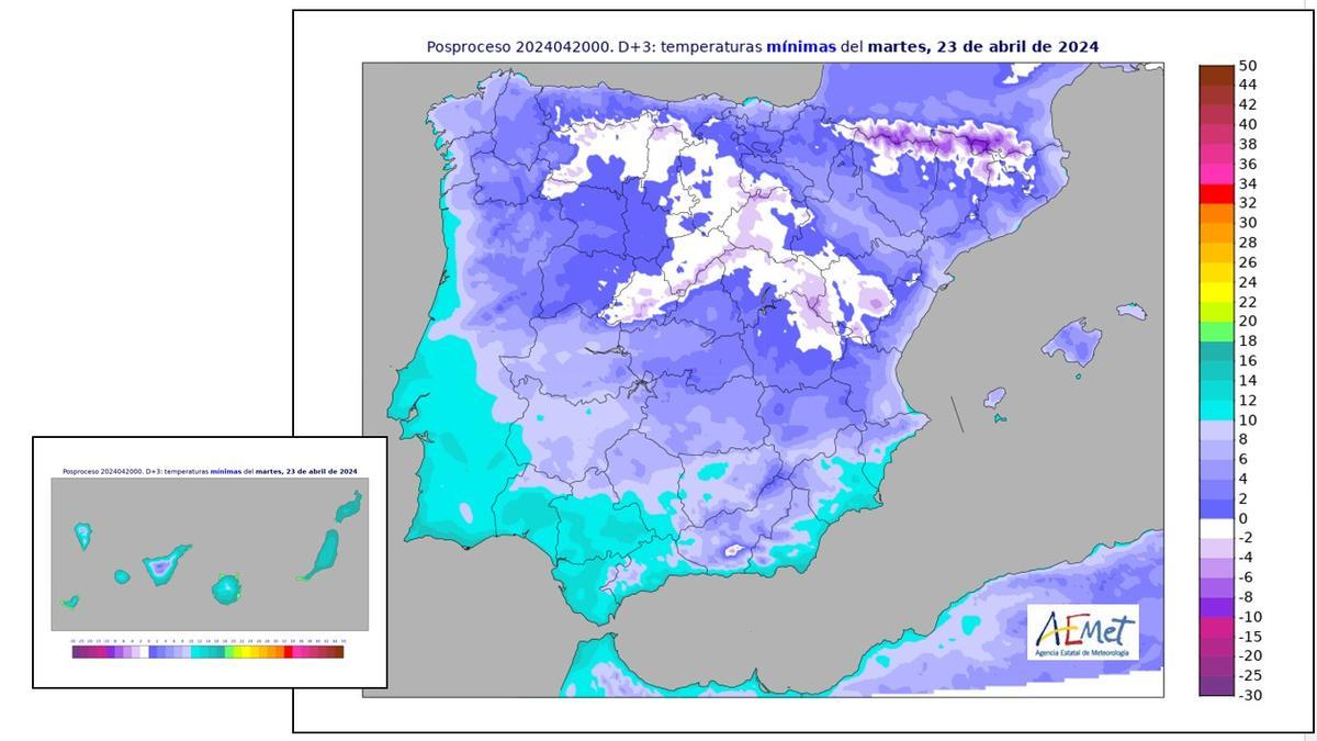 temporal de frío previsto por la AEMET