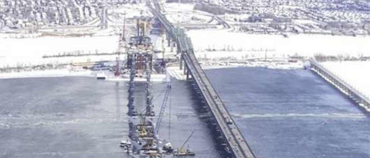 Imagen de las obras del nuevo puente Champlain, tomada el pasado invierno. // Web: Newchamplain