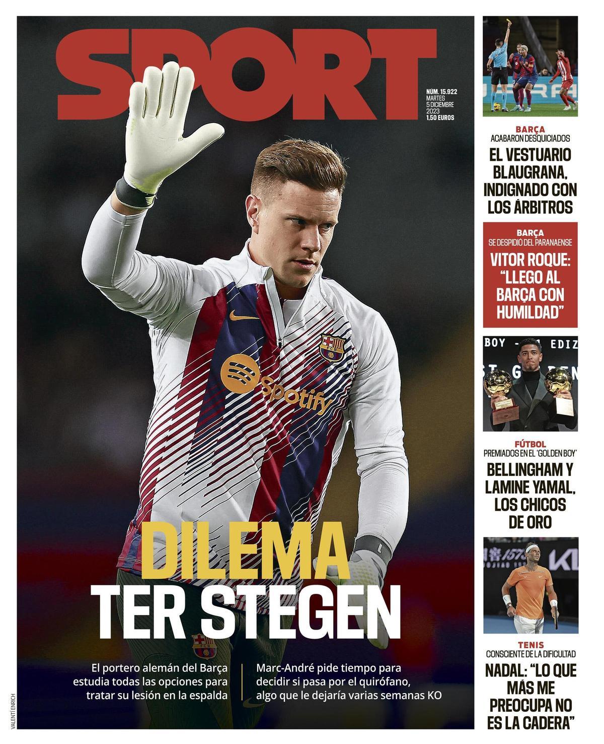 Esta es la portada de SPORT, hoy martes 5 de diciembre de 2023