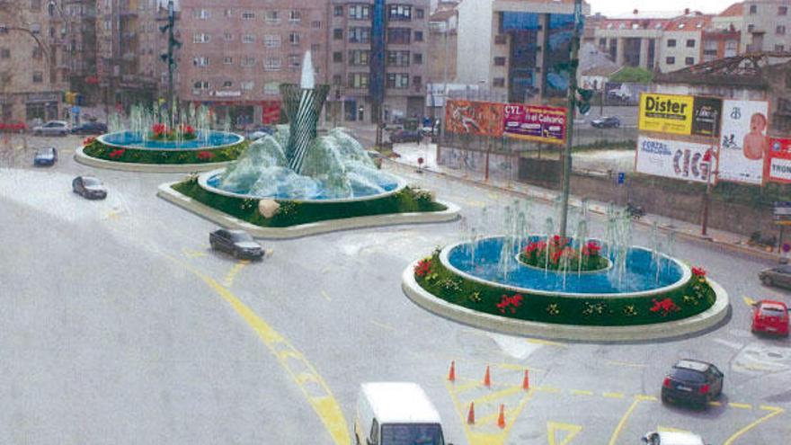 Recreación de las fuentes que se construirán en las rotondas de Aragón.