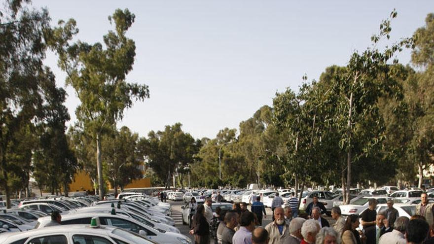 Protesta de taxistas contra los VTC durante esta Feria de Málaga.