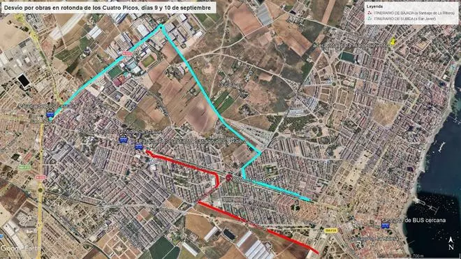 Calles cortadas y cambios en las líneas de autobús en San Javier por obras: consulta los desvíos