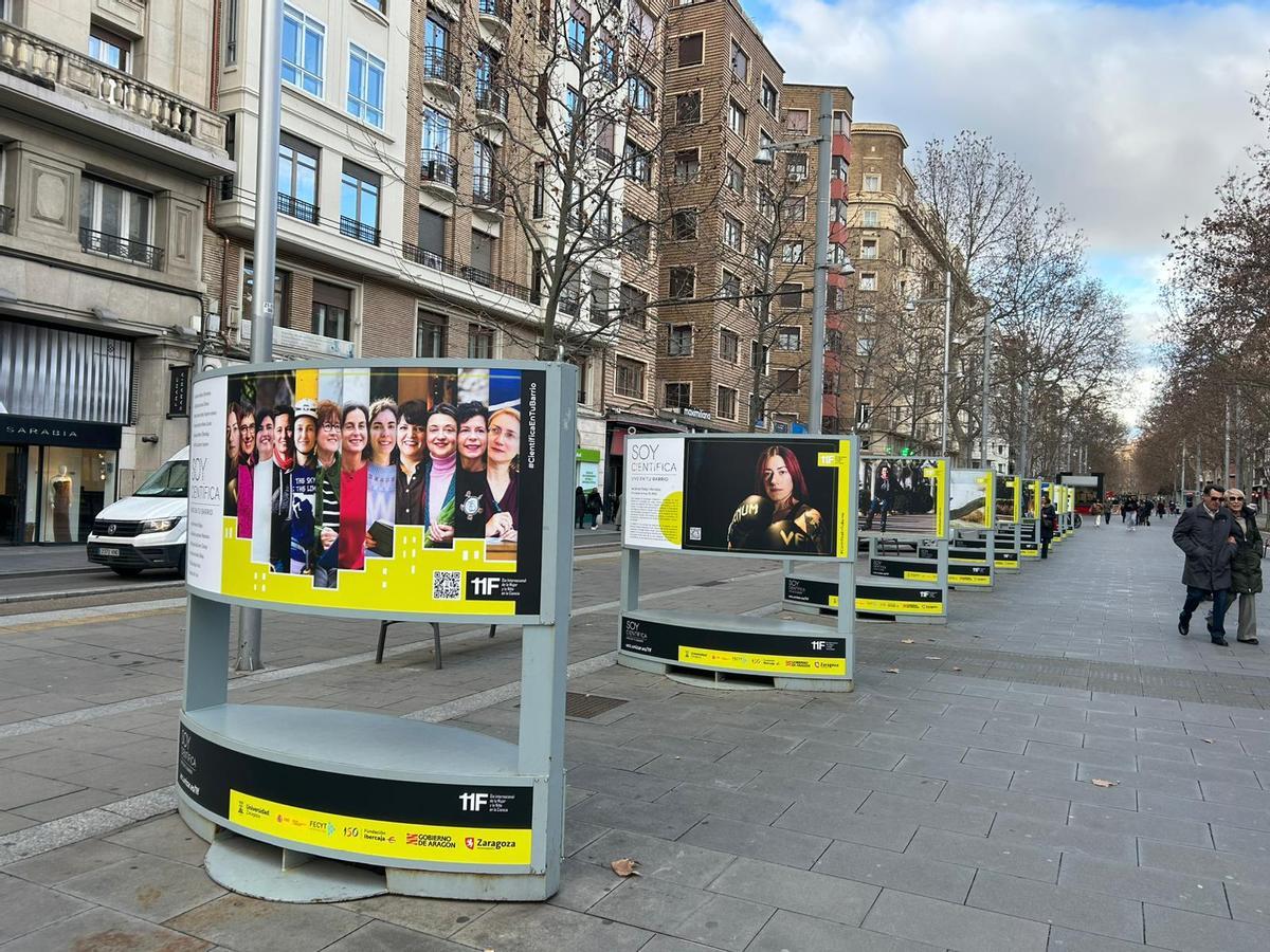 Exposición ‘Soy Científica. Vivo en tu barrio’ en la Gran Vía de Zaragoza.