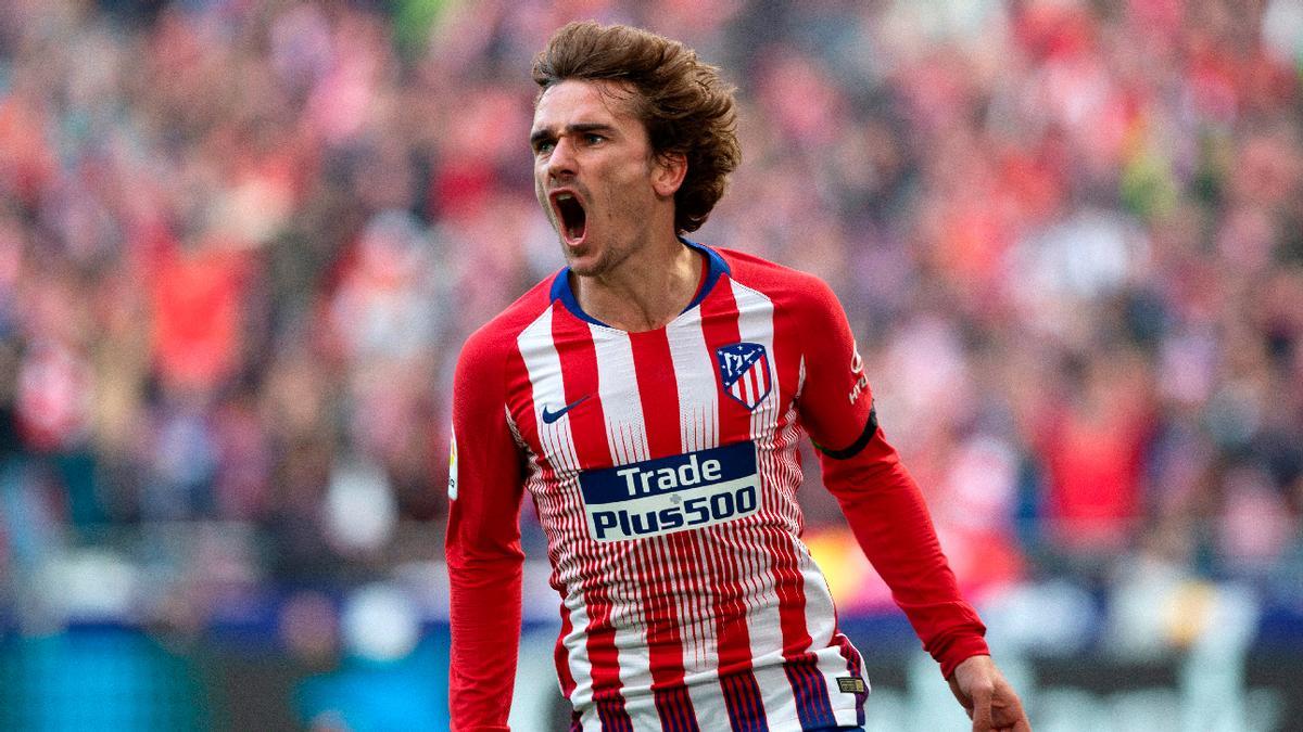 Griezmann celebra un gol en su primera etapa en el Atlético de Madrid