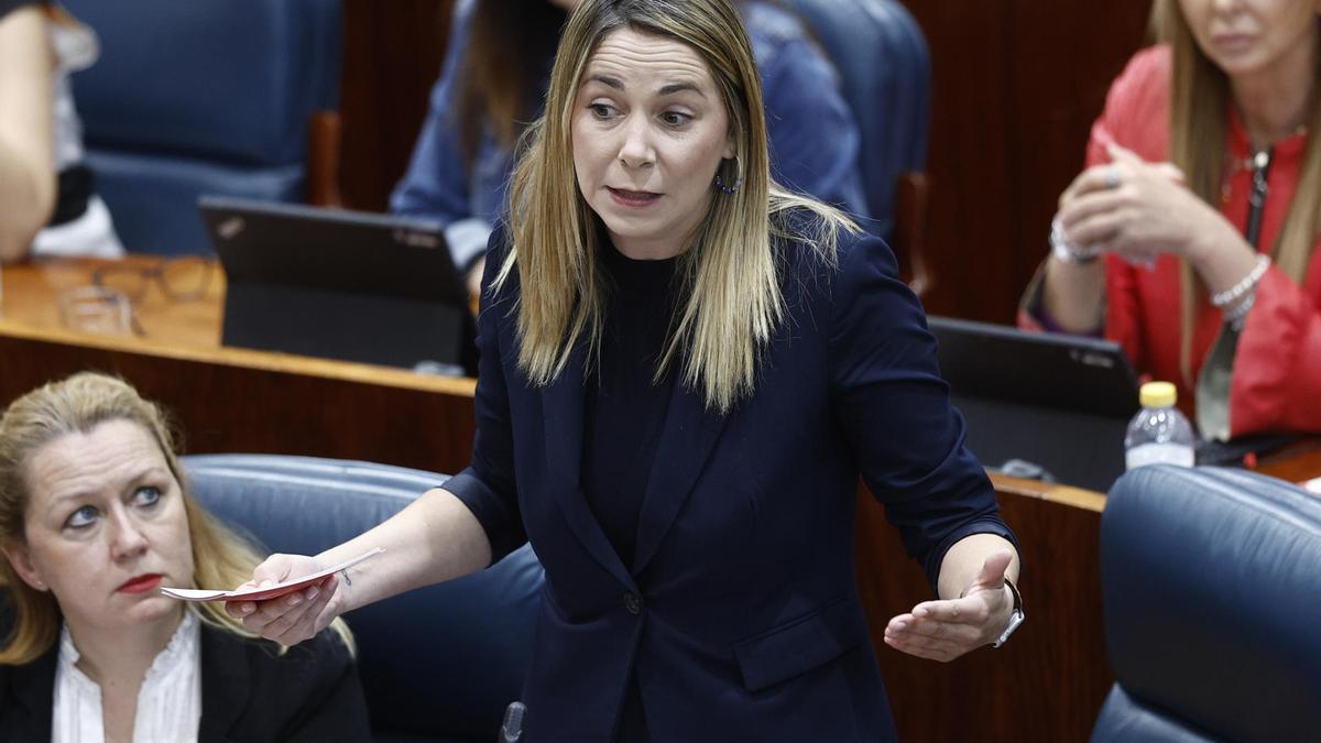 Mar Espinar interviene en un pleno de la Asamblea de Madrid.