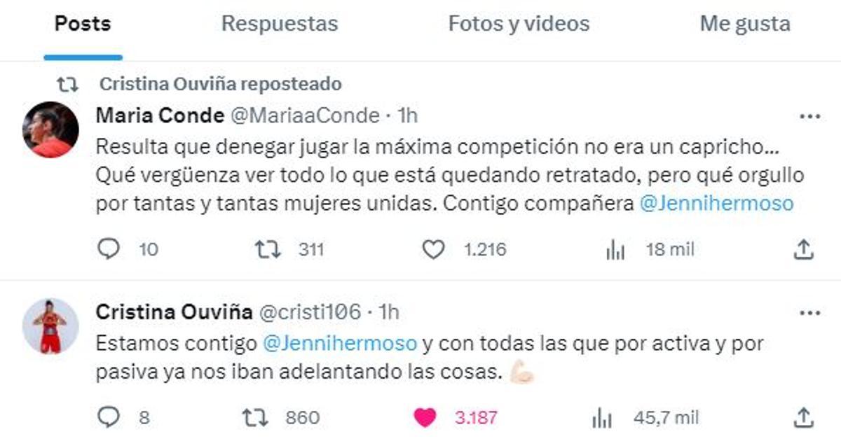 Cristina Ouviña reposteó también el mensaje de María Conde, su compañera en la Selección