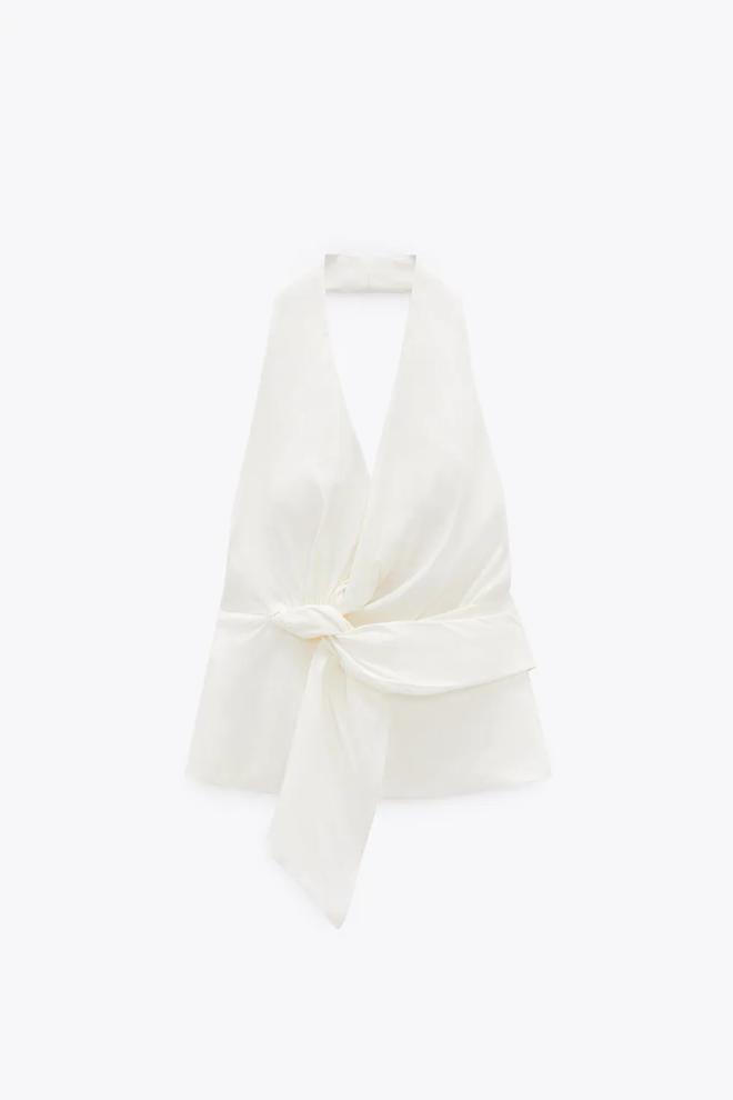 Top blanco con cuello 'halter' de Zara