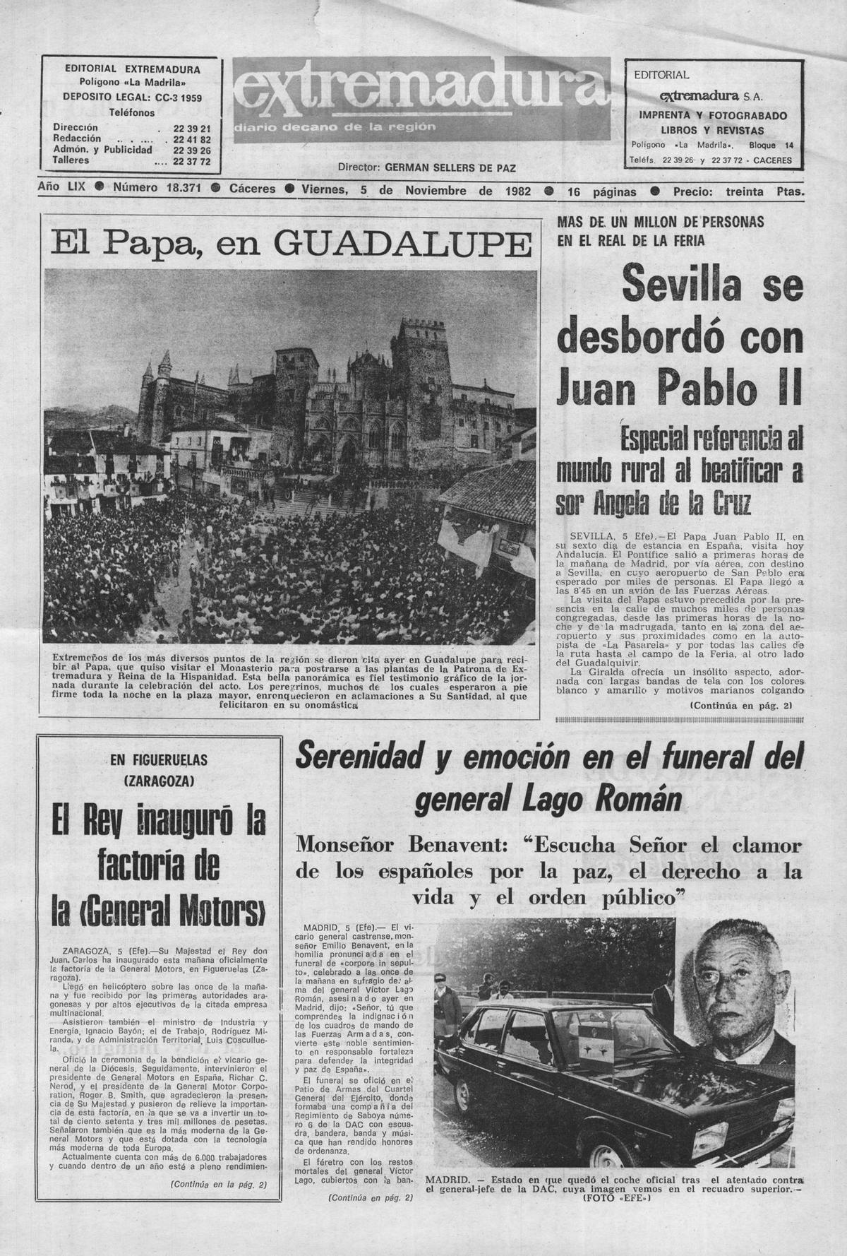 Portada de El Periñodico Extremadura al día siguiente de la visita del Pontífice
