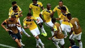 La selección colombiana celebrando un gol en el Mundial de Brasil 2014