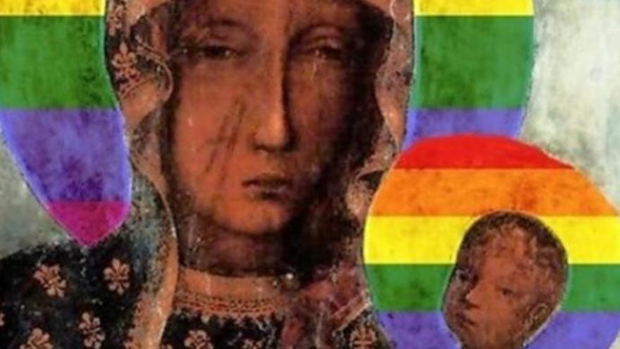 Pinta a la Virgen con el símbolo del orgullo gay