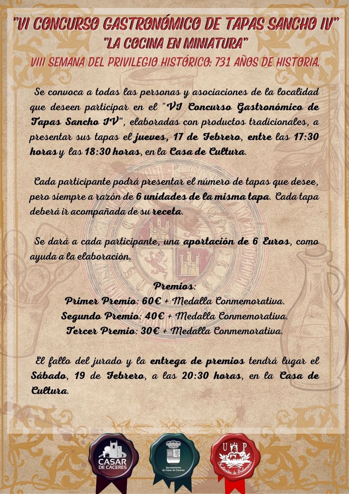 Cartel del Concurso Gastronómico de Tapas Sancho IV.