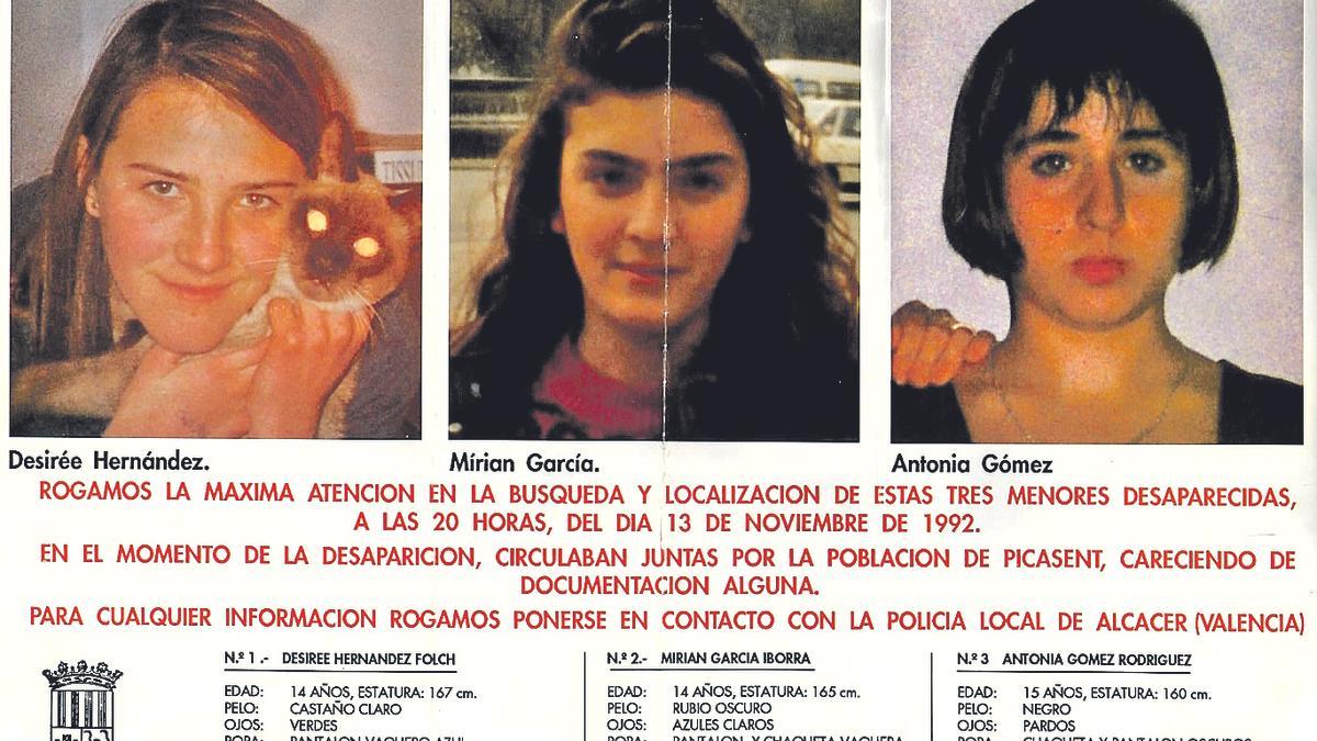 Cartel de búsqueda de Toñi, Mirian y Desirée.