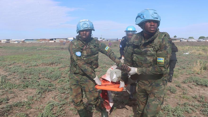 Cascos azules de UNMISS en Malakal, Sudán del Sur.