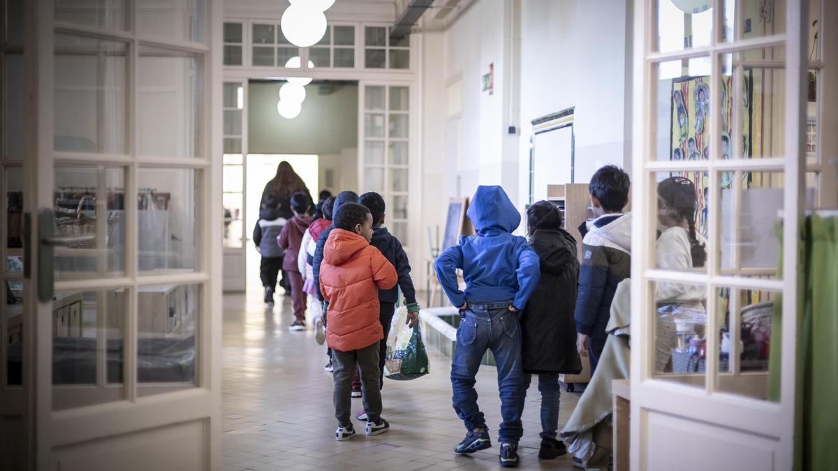 Alumnado de una escuela pública en Barcelona, este curso.