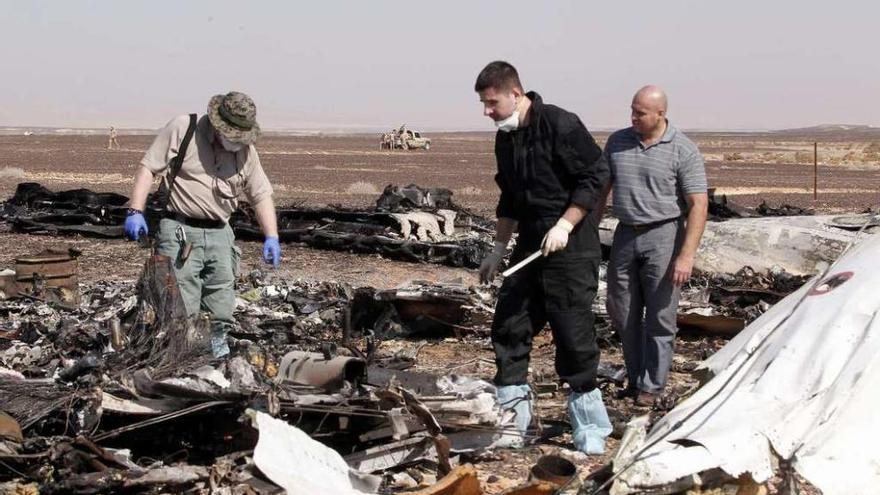 Las labores de investigación de los restos del avión siniestrado. // Efe