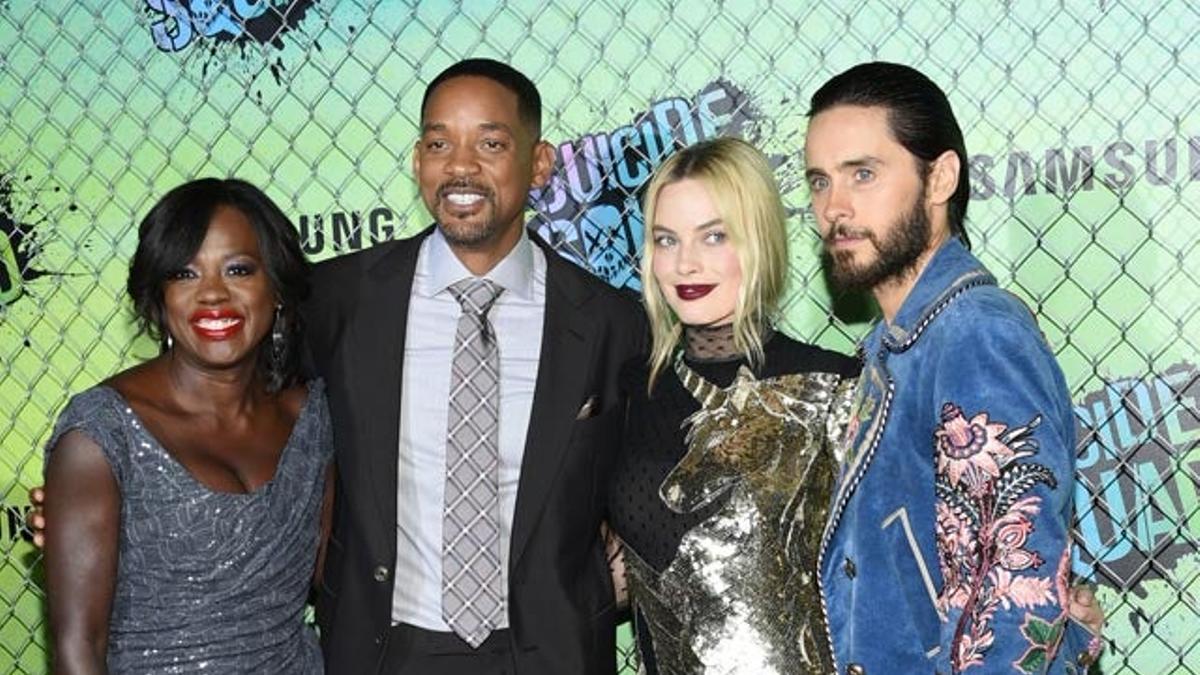 Viola Davis, Will Smith, Margot Robbie y Jared Leto, en la première del Escuadrón Suicida en Nueva York.