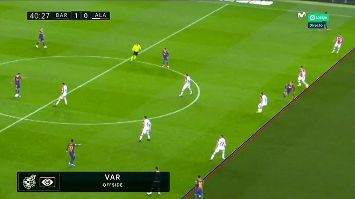 Líneas trazadas en el gol de Messi anulado por fuera de juego de Griezmann.