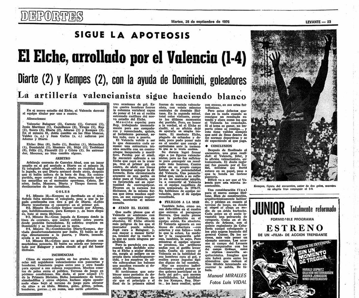 Crónica en Levante del Elche-Valencia de 1976