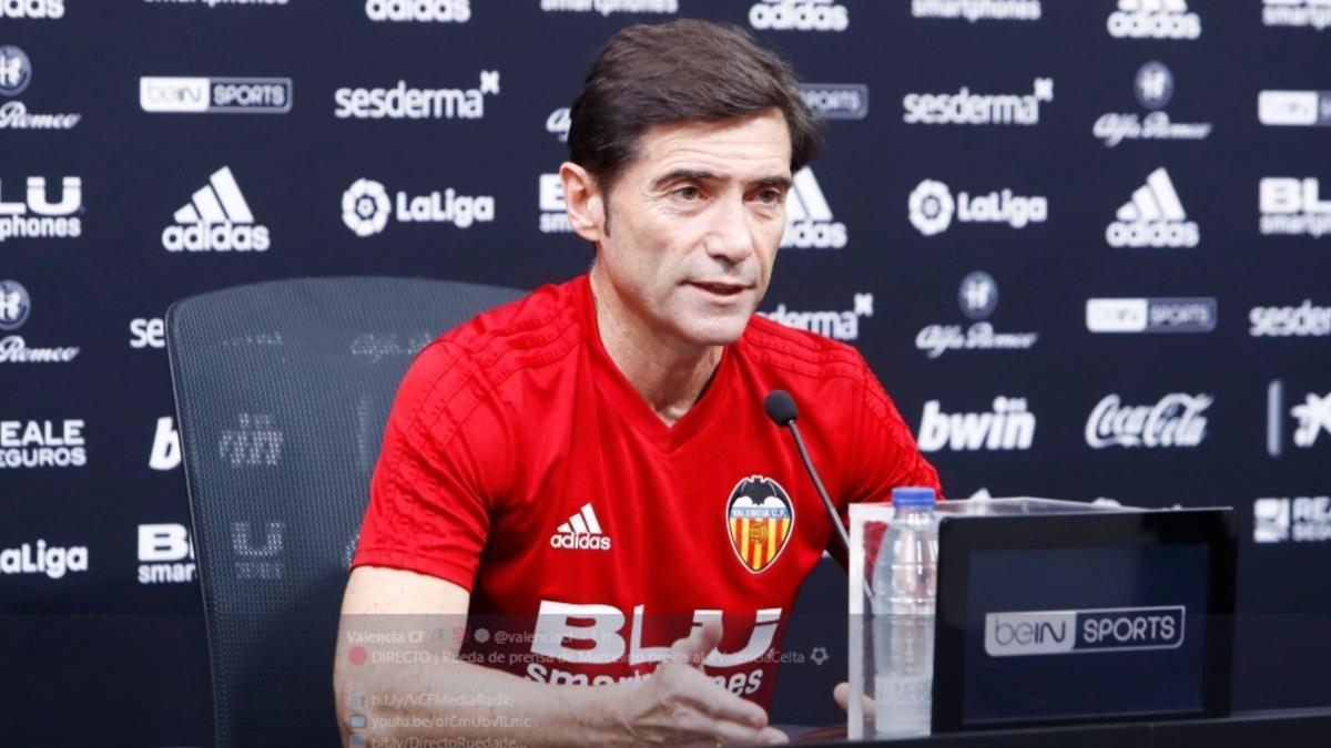 Marcelino durante la rueda de prensa de este martes