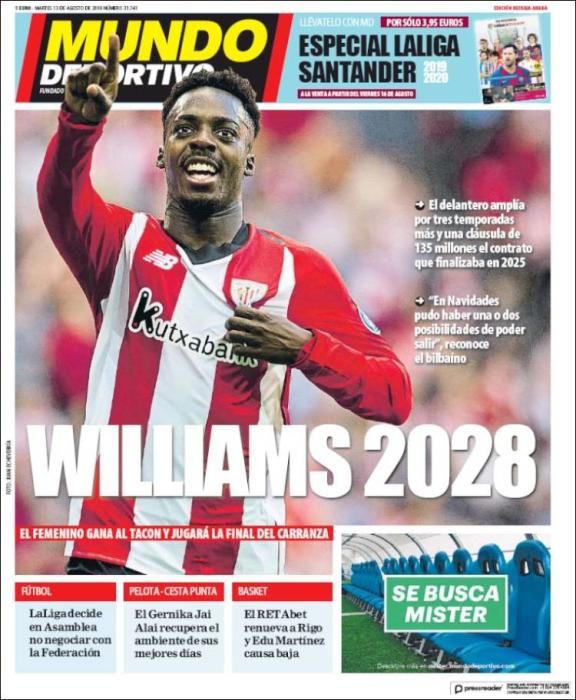 Rodrigo, Williams y Neymar en las portadas de la prensa deportiva