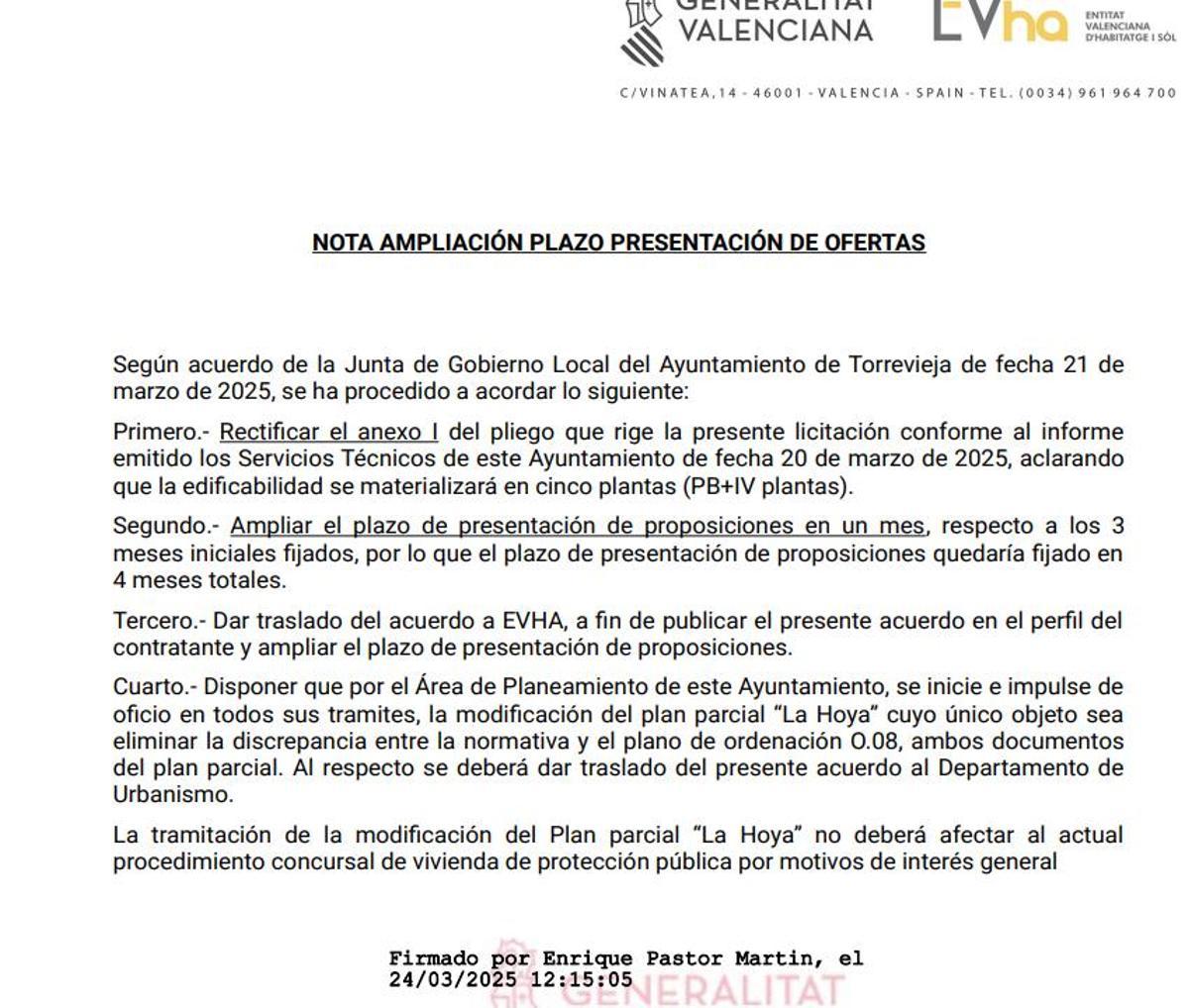 Nota aclaratoria de la Generalitat a los posibles ofertantes