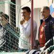 José Riestra, Israel Villaseñor y Joaquín Alonso, en el Pepe Quimarán, siguiendo al Sporting Atlético en su partido frente al Llanera de Tercera Federación.