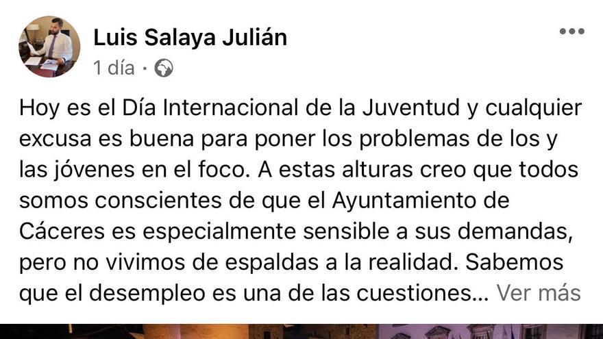 Post de Salaya en su Facebook.