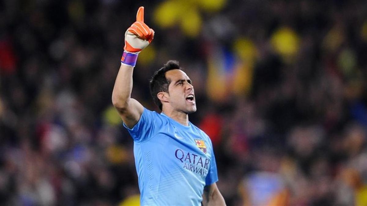 Bravo celebra el gol de Mathieu al Madrid en el clásico de la segunda vuelta de la Liga, en el Camp Nou.