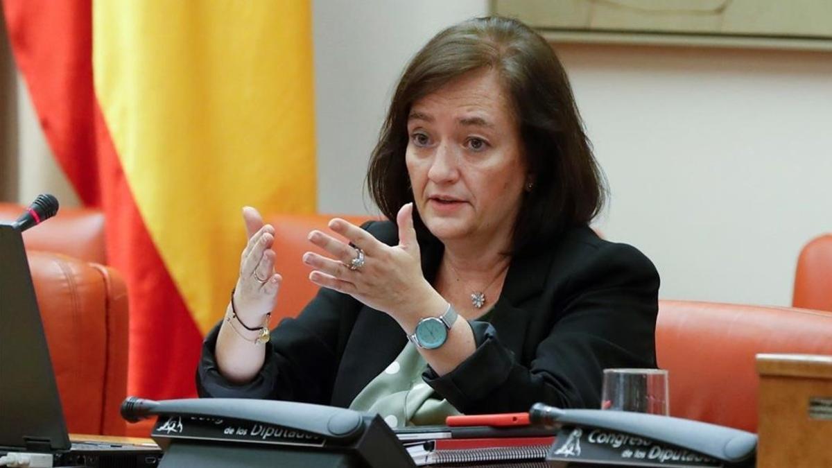 La presidenta de la Airef, Cristina Herrero, en la Comisión de Presupuestos del Congreso de los Diputados.